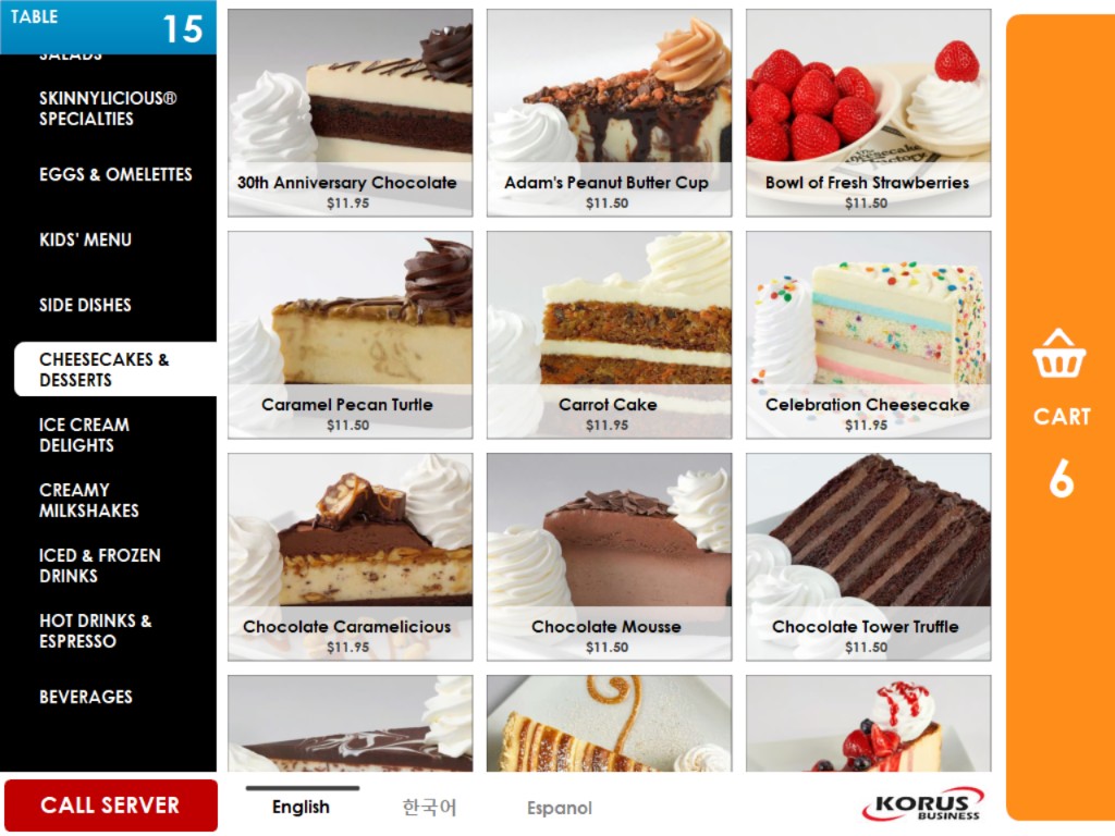 Cheesecakes and desserts menu page